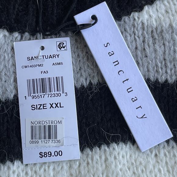 Sanctuary Womens Sweater XXL Black White Striped Eyelash Pullover Mohair - Picture 3 of 9